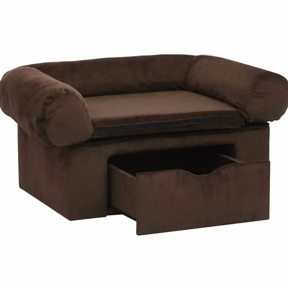 vidaXL Productos Para Mascotas-Sofá para perros con cajón felpa marrón 75x50x38 cm