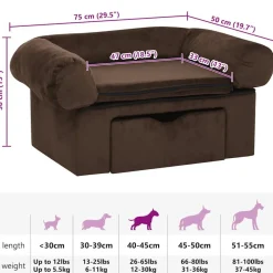 vidaXL Productos Para Mascotas-Sofá para perros con cajón felpa marrón 75x50x38 cm