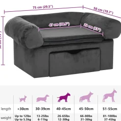 vidaXL Sofá para perros con cajón felpa 75x50x38 cm Gris oscuro Best