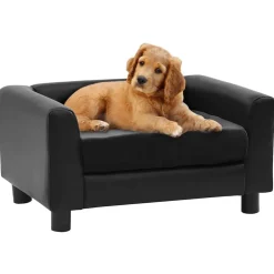 vidaXL Sofá para perros felpa y cuero sintético 60x43x30 cm Negro Best