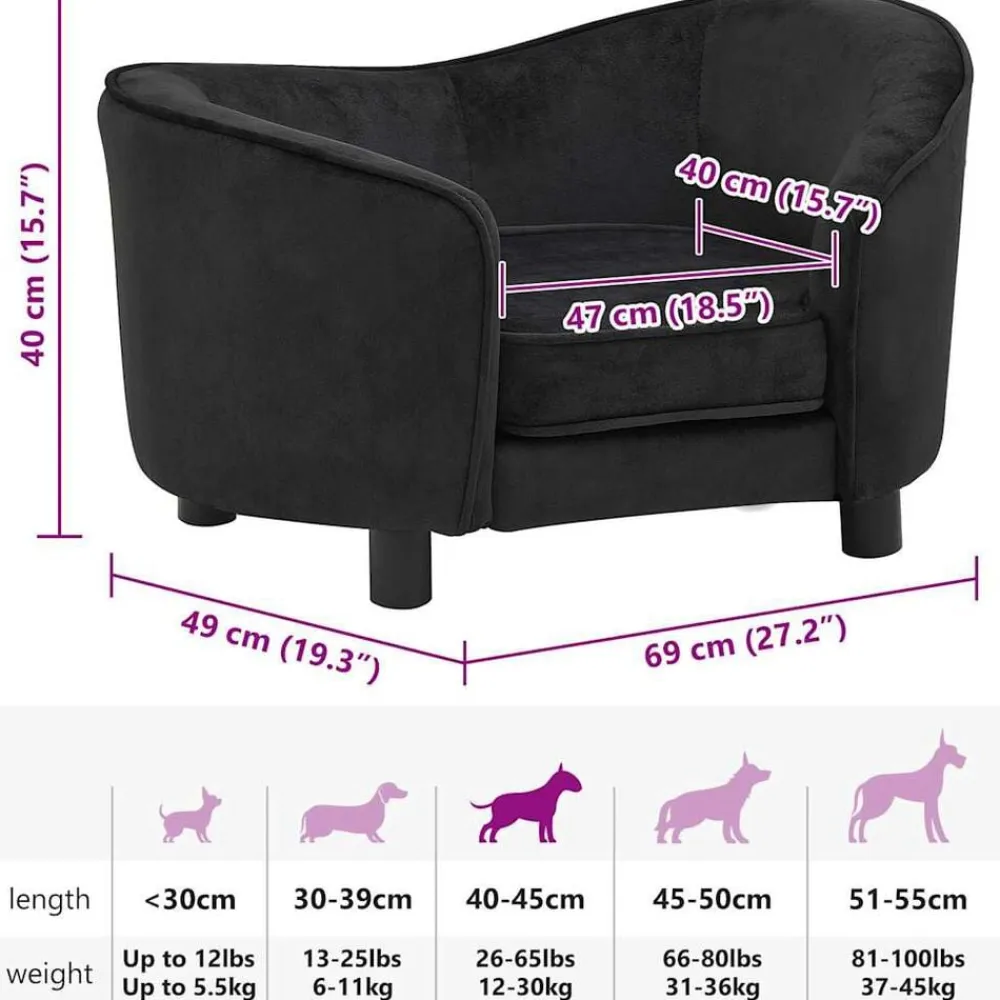 vidaXL Productos Para Mascotas-Sofá para perros felpa 69x49x40 cm