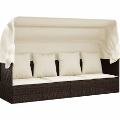 vidaXL Sofá tumbona de jardín con toldo cojines ratán sintético marrón Marrón y crema New
