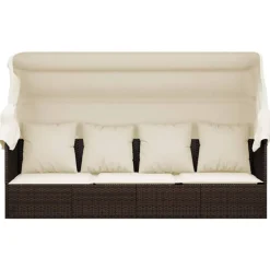 vidaXL Sofá tumbona de jardín con toldo cojines ratán sintético marrón Marrón y crema New