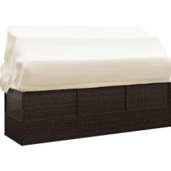 vidaXL Sofá tumbona de jardín con toldo cojines ratán sintético marrón Marrón y crema New