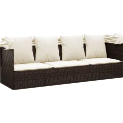 vidaXL Sofá tumbona de jardín con toldo cojines ratán sintético marrón Marrón y crema New