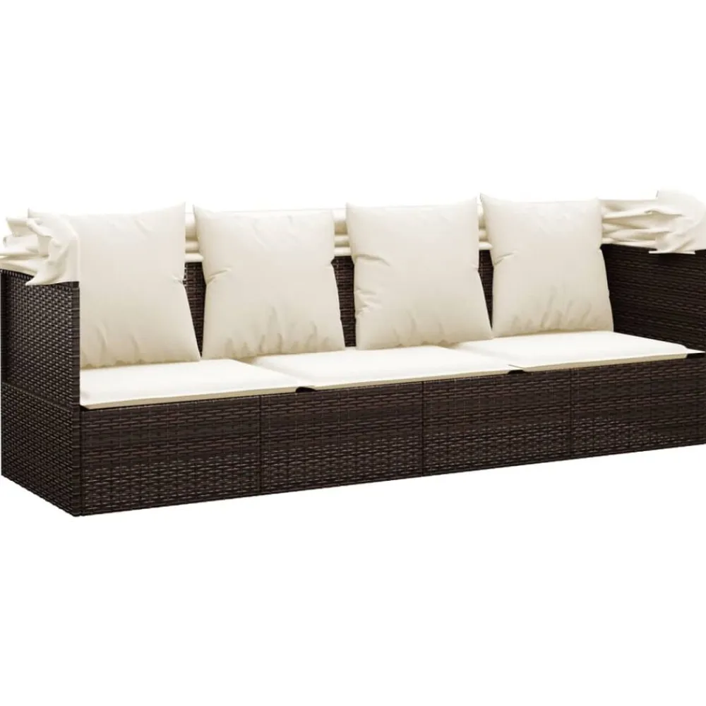 vidaXL Sofá tumbona de jardín con toldo cojines ratán sintético marrón Marrón y crema New