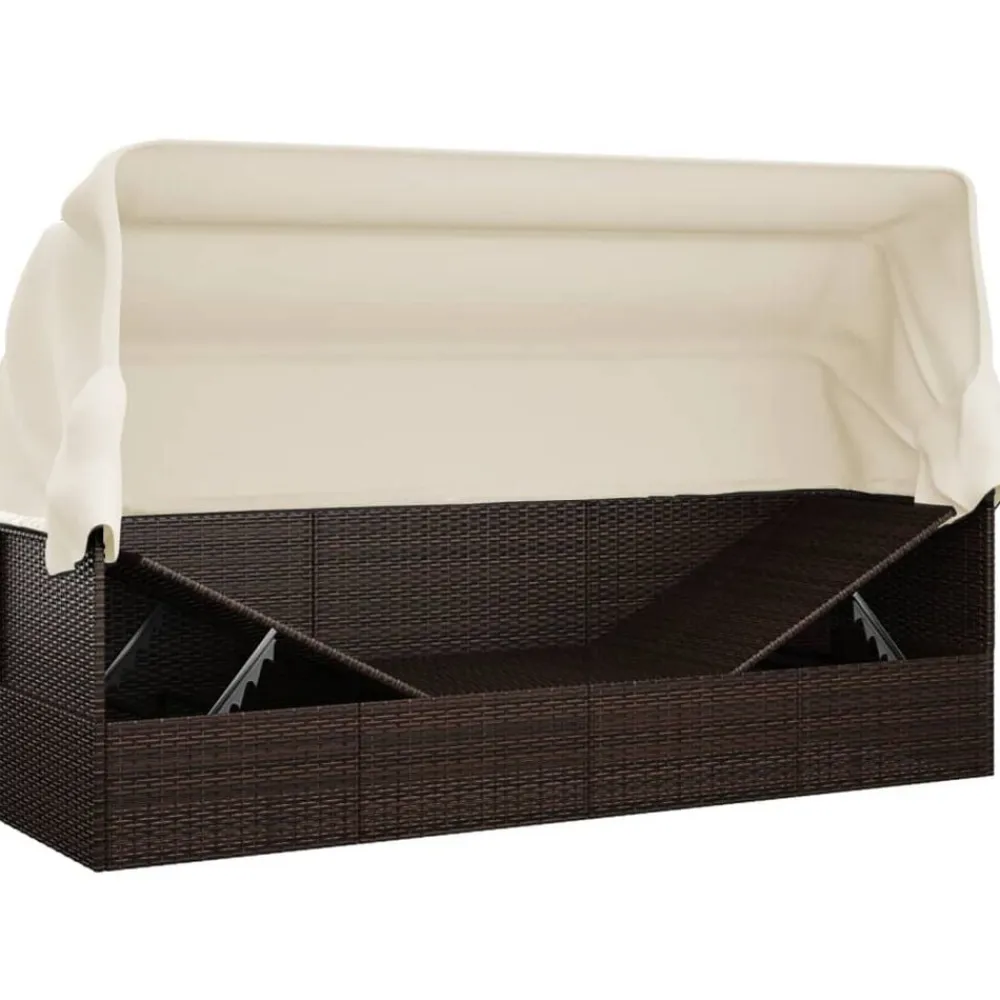 vidaXL Sofá tumbona de jardín con toldo cojines ratán sintético marrón Marrón y crema New