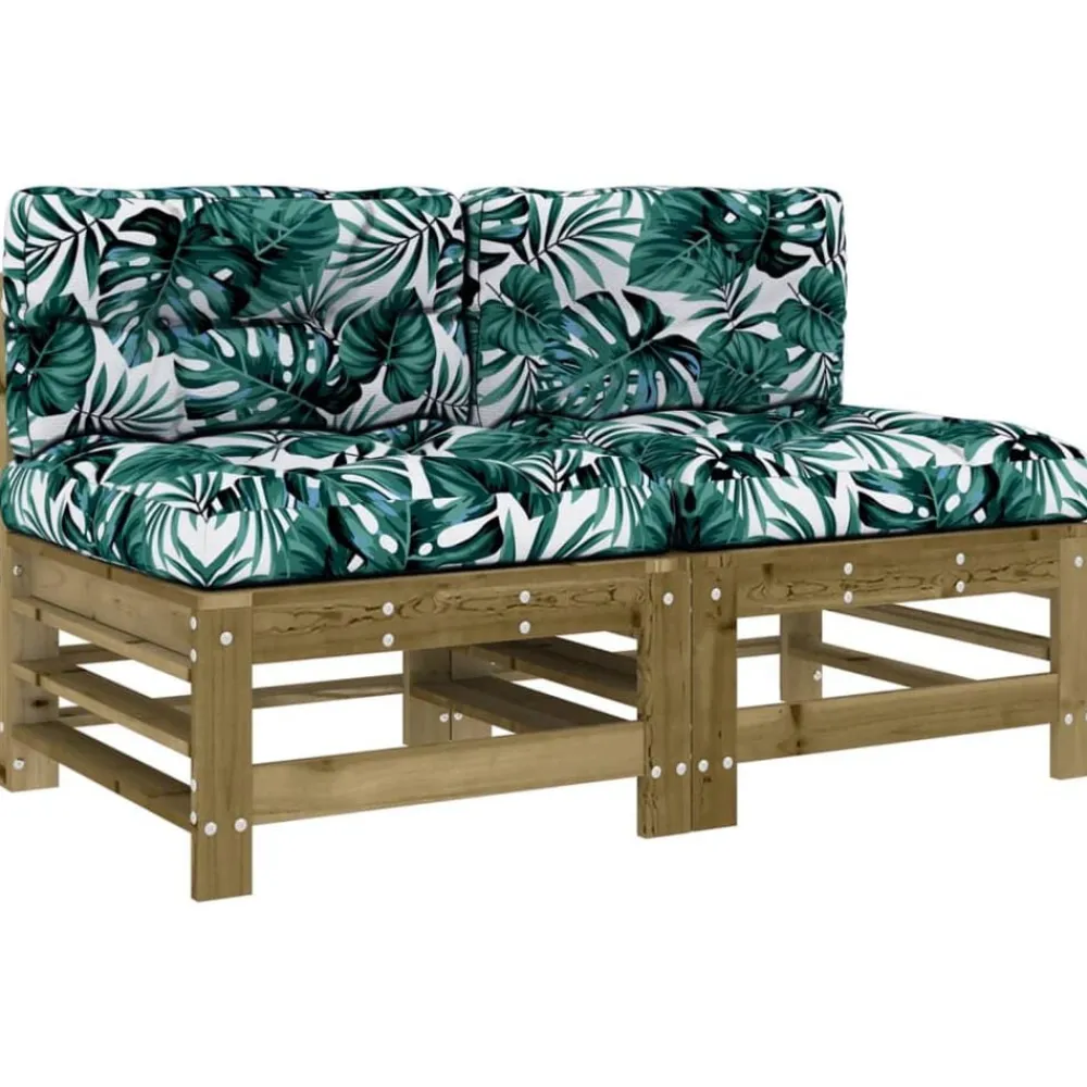 vidaXL Muebles De Jardín-Sofás centrales con cojines 2 uds madera de pino impregnada