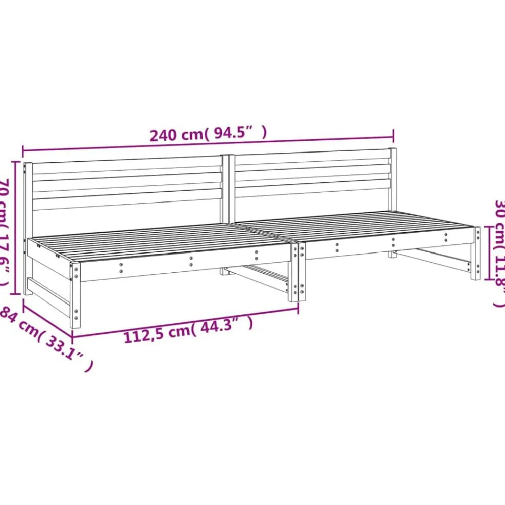 vidaXL Sofás centrales de jardín 2 uds madera impregnada pino 120x80cm Impregnado natural Sale