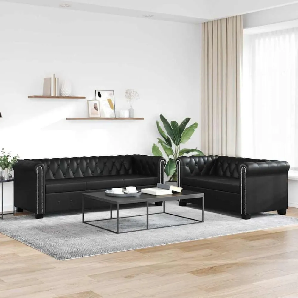 vidaXL Sofás-Sofás Chesterfield de 2 y 3 plazas cuero sintético