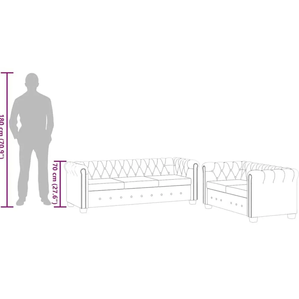 vidaXL Sofás-Sofás Chesterfield de 2 y 3 plazas cuero sintético