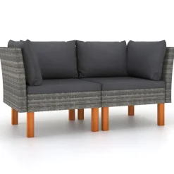 vidaXL Sofás de esquina 2 uds ratán sintético y madera de eucalipto Gris Discount