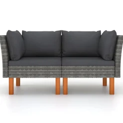 vidaXL Sofás de esquina 2 uds ratán sintético y madera de eucalipto Gris Discount