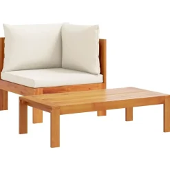 vidaXL Sofás de jardín 2 pzas con cojines madera maciza acacia Crema New