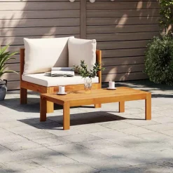 vidaXL Sofás de jardín 2 pzas con cojines madera maciza acacia Crema New