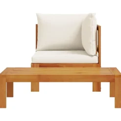 vidaXL Sofás de jardín 2 pzas con cojines madera maciza acacia Crema New
