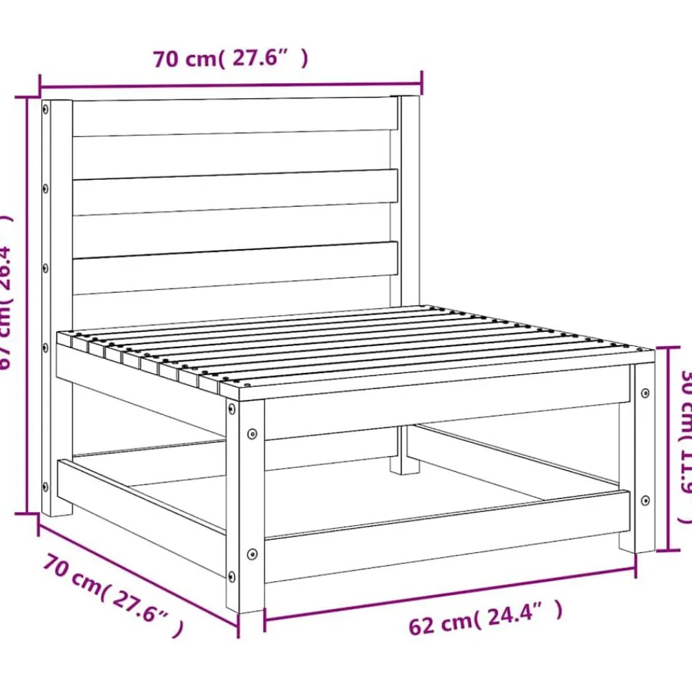 vidaXL Muebles De Jardín-Sofás de jardín sin reposabrazos 2 uds madera pino 70x70x67 cm