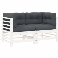 vidaXL Sofás esquineros con cojines 2 uds madera maciza de Pino blanco Outlet