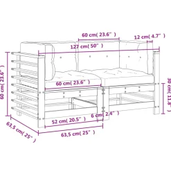 vidaXL Sofás esquineros con cojines 2 uds madera maciza de Pino blanco Outlet