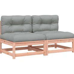 vidaXL Sofás jardín sin reposabrazos con cojines 2 uds madera Douglas Douglas natural Sale