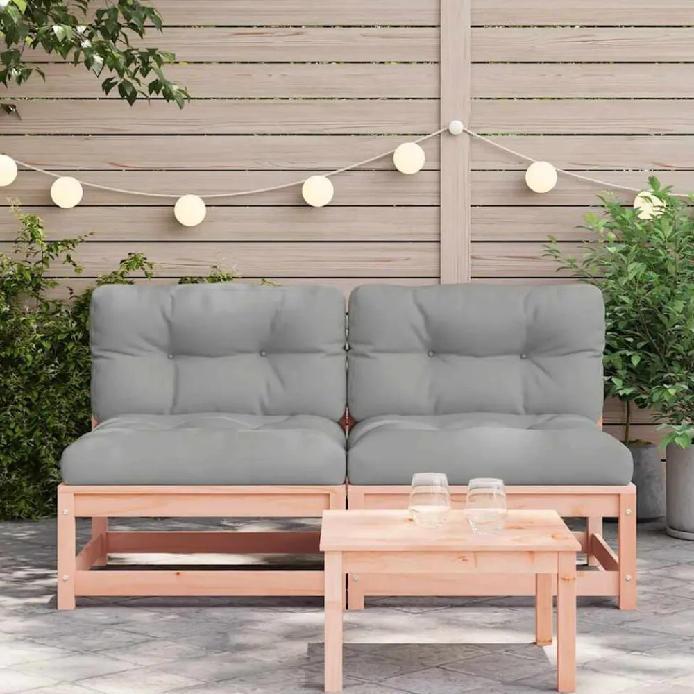 vidaXL Sofás jardín sin reposabrazos con cojines 2 uds madera Douglas Douglas natural Sale
