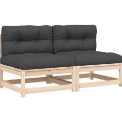 vidaXL Muebles De Jardín-Sofás jardín sin reposabrazos con cojines 2 uds madera de pino