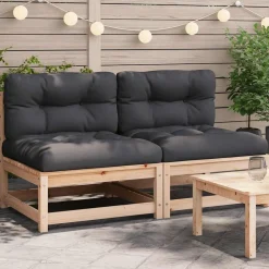 vidaXL Muebles De Jardín-Sofás jardín sin reposabrazos con cojines 2 uds madera de pino