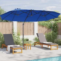 vidaXL Jardín-Sombrilla Azul azur 372 x 198 x 243 cm Poliéster y Aluminio