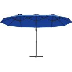 vidaXL Jardín-Sombrilla Azul azur 372 x 198 x 243 cm Poliéster y Aluminio