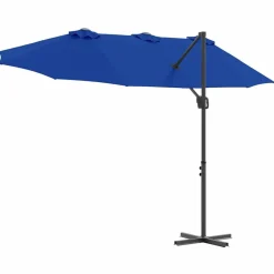 vidaXL Jardín-Sombrilla Azul azur 372 x 198 x 243 cm Poliéster y Aluminio