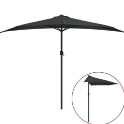 vidaXL Jardín-Sombrilla balcón semicircular palo aluminio negro 300x155x223cm