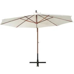 vidaXL Jardín-Sombrilla colgante con palo de madera blanca 350 cm