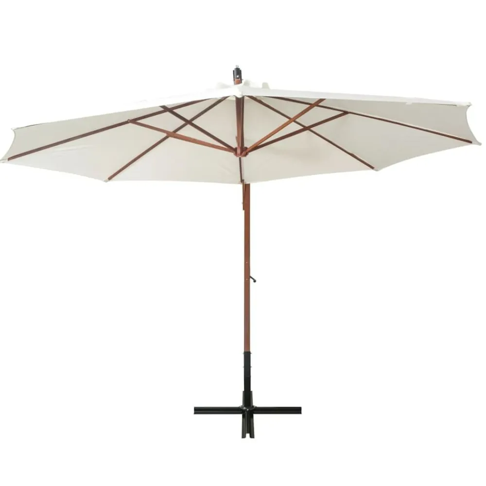 vidaXL Jardín-Sombrilla colgante con palo de madera blanca 350 cm