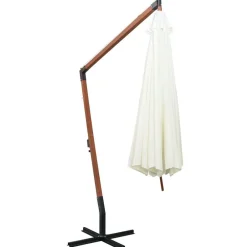 vidaXL Jardín-Sombrilla colgante con palo de madera blanca 350 cm