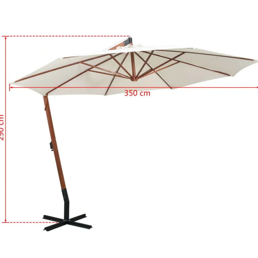 vidaXL Jardín-Sombrilla colgante con palo de madera blanca 350 cm