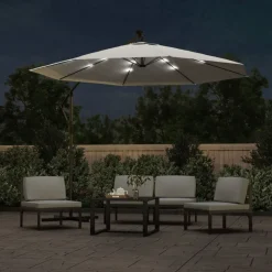 vidaXL Sombrilla colgante con luces LED y palo de metal 300 cm Arena Hot