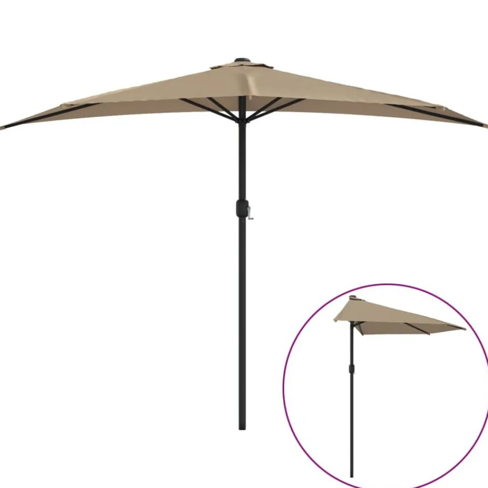 vidaXL Jardín-Sombrilla de balcón semicircular palo aluminio taupe 300x155cm