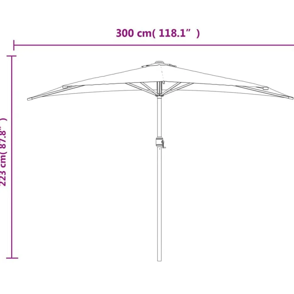 vidaXL Jardín-Sombrilla de balcón semicircular palo aluminio taupe 300x155cm