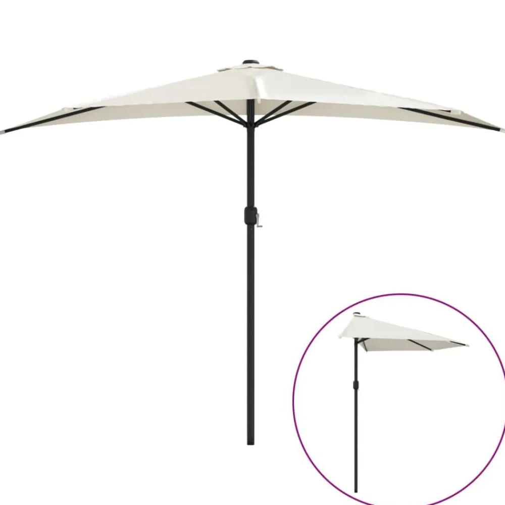 vidaXL Jardín-Sombrilla de balcón semicircular palo aluminio arena 300x155cm