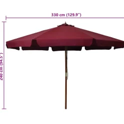 vidaXL Sombrilla de jardín con palo de madera color 330 cm Burdeos New