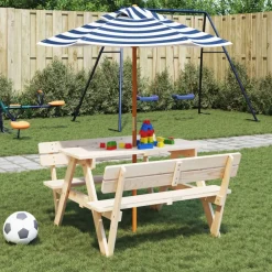 vidaXL Sombrilla de jardín para niños con poste de madera Ø120x140 cm Azul y blanco New