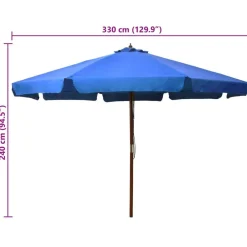 vidaXL Sombrilla de jardín con palo de madera 330 cm Azul celeste