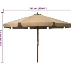 vidaXL Sombrilla de jardín con palo de madera gris topo 330 cm Taupé