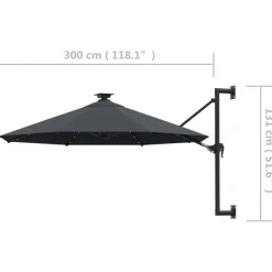 vidaXL Jardín-Sombrilla de jardín de pared con luces LED 300 cm