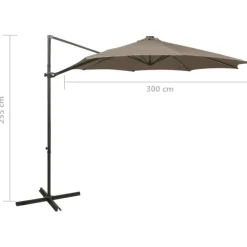 vidaXL Jardín-Sombrilla de jardín voladiza con palo y luces LED taupe 300 cm