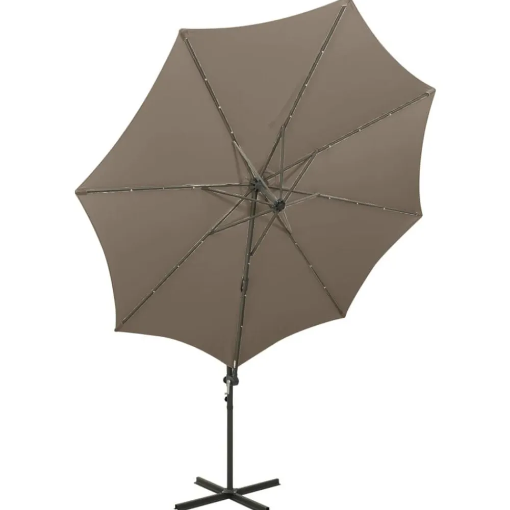 vidaXL Jardín-Sombrilla de jardín voladiza con palo y luces LED taupe 300 cm