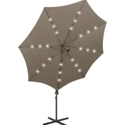 vidaXL Jardín-Sombrilla de jardín voladiza con palo y luces LED taupe 300 cm