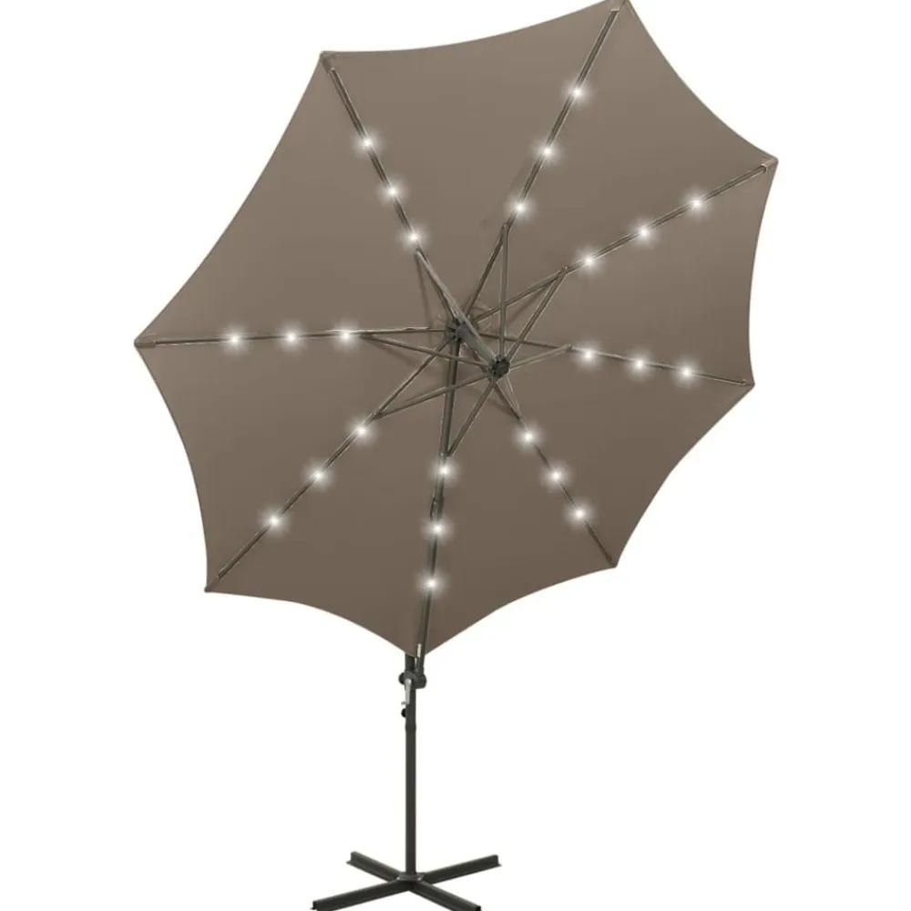 vidaXL Jardín-Sombrilla de jardín voladiza con palo y luces LED taupe 300 cm