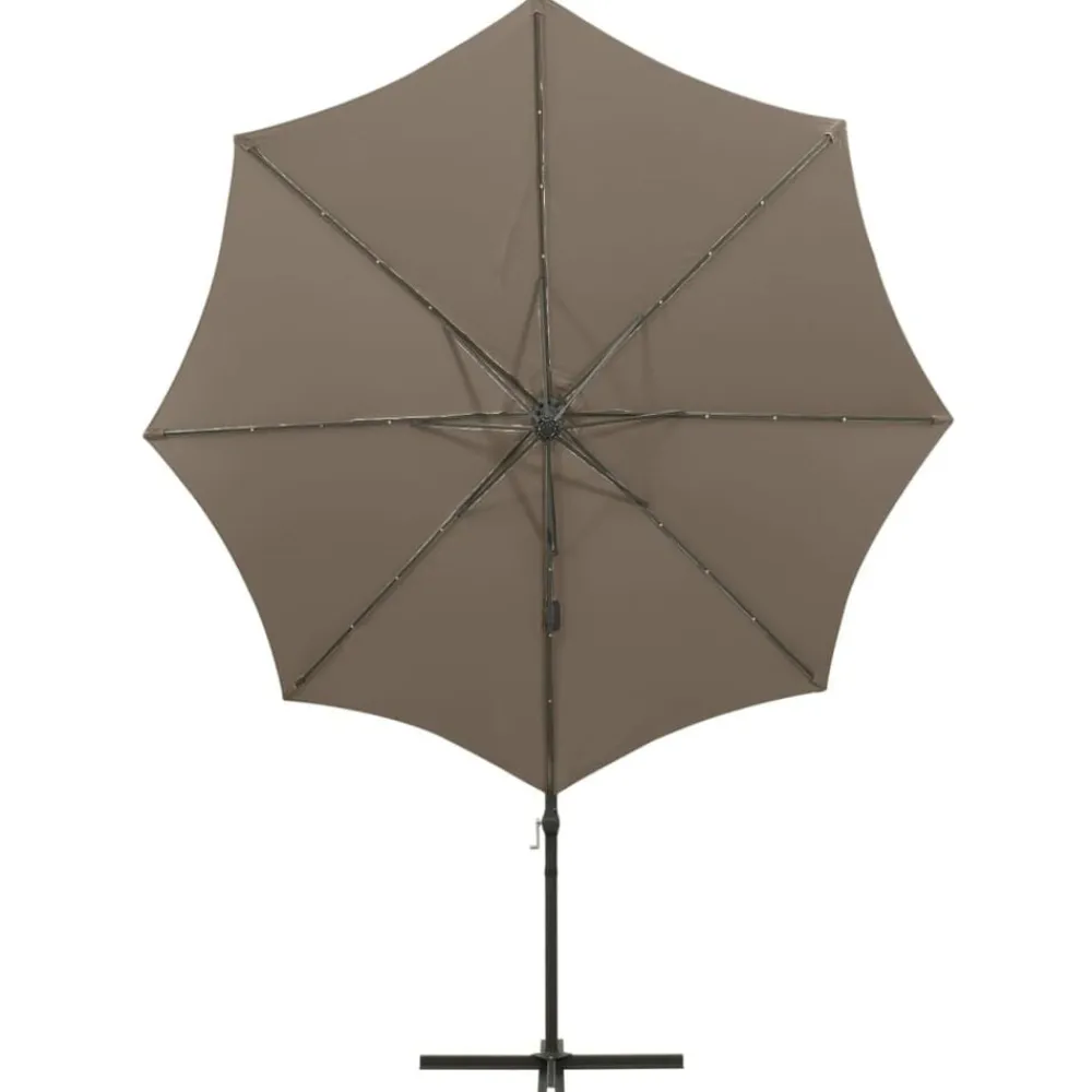 vidaXL Jardín-Sombrilla de jardín voladiza con palo y luces LED taupe 300 cm