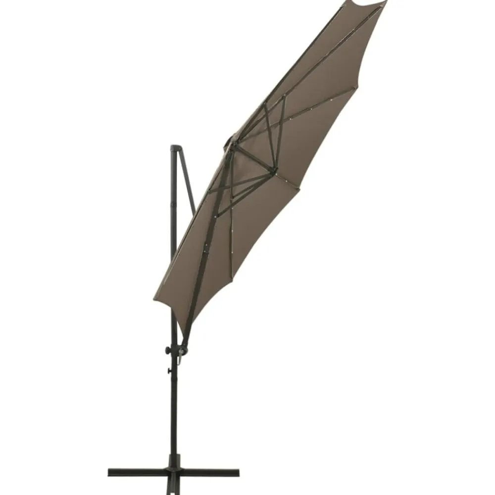 vidaXL Jardín-Sombrilla de jardín voladiza con palo y luces LED taupe 300 cm